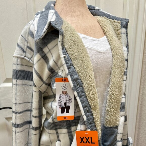 Sage Sherpa Lined Fleece Women's Jacket Size XXL Gray Plaid Lightweight Boho NEW - Picture 3 of 14